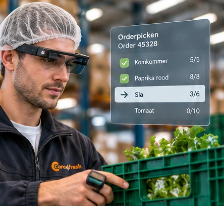 Orderpicken met smartglass en ringscanner – illustratief beeld